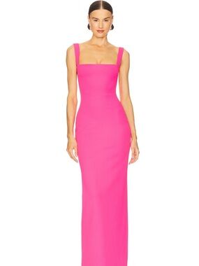 Solace London Hot Pink Square-Neck Fitted Maxi Dress